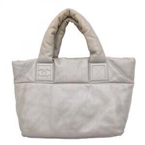 CHANEL Gray Leather Tote Bag